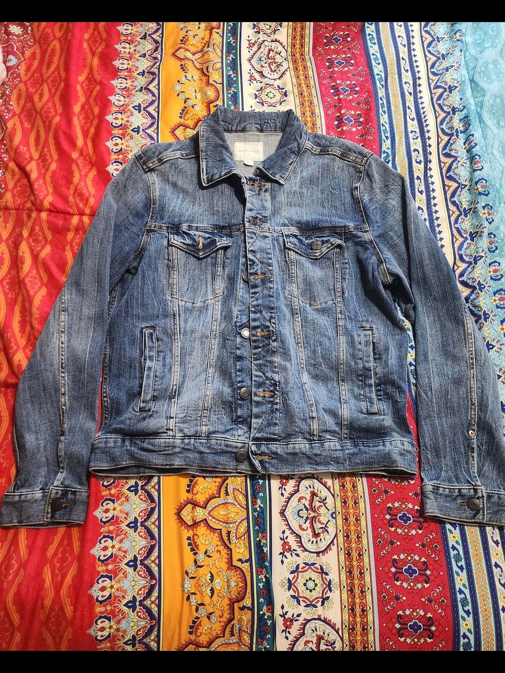 Classic Men's Denim Jacket Aeropostle Trucker Jacket Multiple Pockets West- Blue
